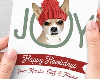 Chihuahua Holiday Card > Custom Pet Portrait Christmas Cards, Funny Dog in Hat Xmas Card, Funny Dog Holiday Card for Dog Parents