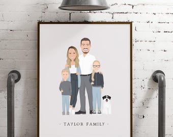 Family Portrait Illustration: Custom Parents and Kids Art (Printable or Framed)