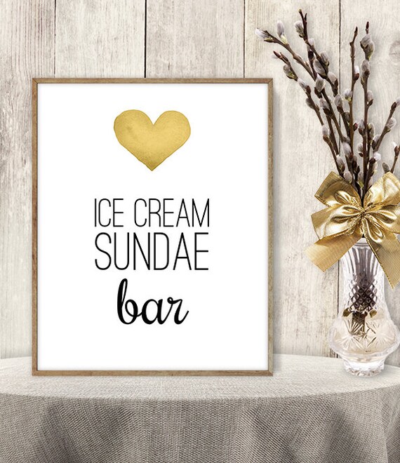 Ice Cream Sundae Bar Sign Diy Wedding Dessert Yellow Gold Etsy