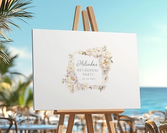 Frame To Sign, Guest Book, Book Alternative, Retirement Party Sign, White Peony Bouquet, Outdoor Celebration Canvas, Unique Keepsake