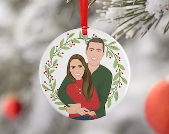 Personalized Portrait Couple Ornament, Custom Christmas Ornament, Custom Drawing from Photo, Gift for Her, Gift for Him