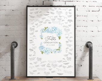 Graduation Guest Book Alternative, Blue Hydrangea Square Guestbook Canvas for Friends to Sign, Graduation Party Sign, Gift for Graduation