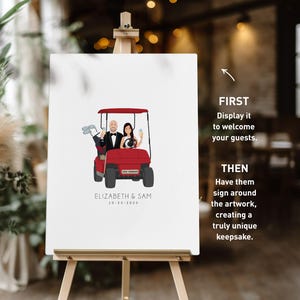 Golf Wedding Guest Book Alternative, Bride and Groom in Golf Cart, Welcome Sign in Board for Golf Theme Wedding or Engagement Party Gift