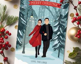 Custom Couple Christmas Card: Handdrawn Holiday Portrait