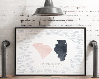 Wedding Guest Book: Blush Watercolor Map - Custom States, Canvas or Print