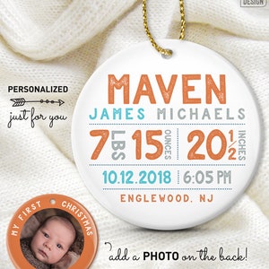 Personalized Baby Ornament, Baby First Christmas Photo Ornament, Baby Boy Birth Stats, Personalized Gift for New Parents image 5