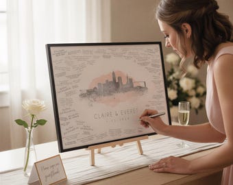 Cleveland Skyline Guestbook Alternative: Silver on Blush Canvas