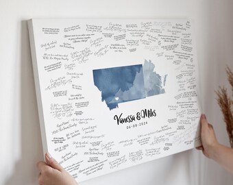 Wedding Guestbook Alternative, Custom Love Map Guest Book, Cobalt and Dusty Blue, Montana and Virginia Wedding, Unique Wedding Keepsake