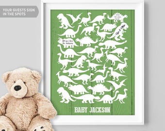 Dinosaur Baby Shower Guestbook Sign, Personalized (Multiple Sizes & Frames)