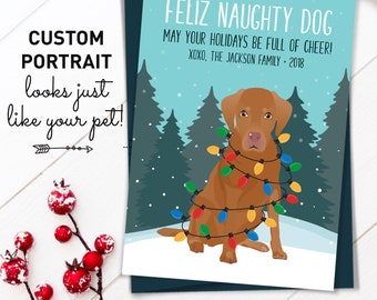 Vizsla Christmas Card, Unique Holiday Cards with Custom Pet Portrait, Funny Dog Holiday Card, Vizsla Xmas Card