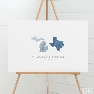 Guestbook Wedding, Map Guest Book, Canvas Guest Book, Personalized Love Map Keepsake, Unique Wedding Decor for Michigan and Texas