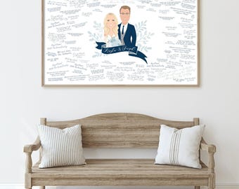 Wedding Guest Book: Cartoon Portrait Illustration - Canvas or Print