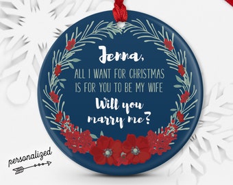 Unique Proposal Ornament, Christmas Proposal Idea, Personalized Will You Marry Me? Ornament, Girlfriend Gift Idea, Red and Navy Blue