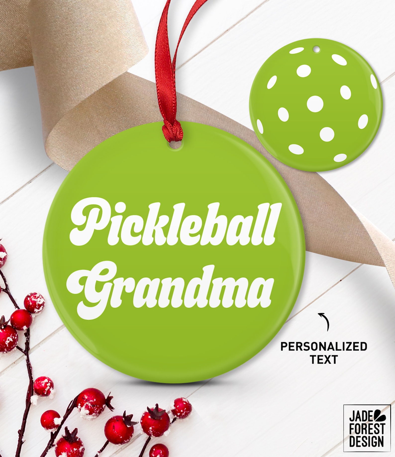 Personalized Holiday Pickleball Ornament