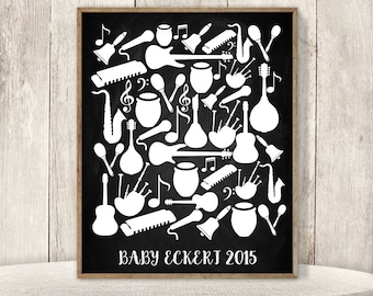 Music Baby Shower Guest Book Alternative / Guitar, Drum, Harmonica, Rock'n'roll, Chalkboard / Unisex ▷ Printable File {or} Printed & Shipped