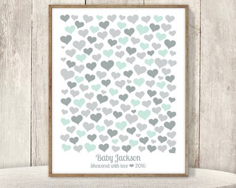 Heart Guest Book Alternative Poster / Baby Shower Sign In / Mint and Gray / Baby Birthday ▷ Printable File {or} Printed & Shipped