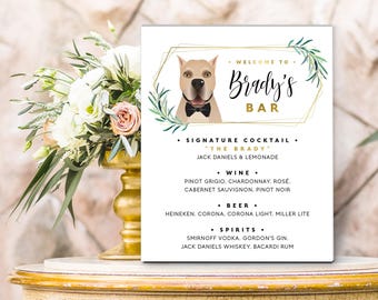 Greenery Wedding, Cocktails Sign, Pet Portrait Canvas, Custom Bar Menu Artwork, Personalized Signature Drink Print, Elegant Wedding Decor