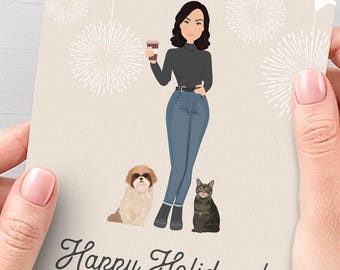 Holiday Card: Unique Custom Portraits (Family, Pets, Printed Cards)