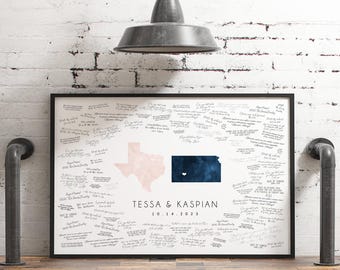Custom Wedding Guest Book Alternative: Blush Navy Watercolor Map