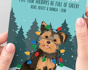 Yorkie Christmas Card, Unique Holiday Cards with Custom Pet Portrait, Funny Dog Holiday Card, Yorkshire Terrier Xmas Card