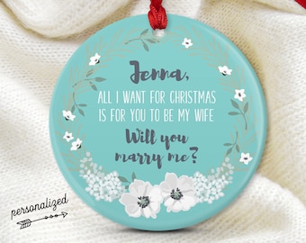 Unique Proposal Idea, Christmas Engagement Ornament, Personalized Will You Marry Me? Ornament, Future Fiancée Gift Idea, Aqua Blue