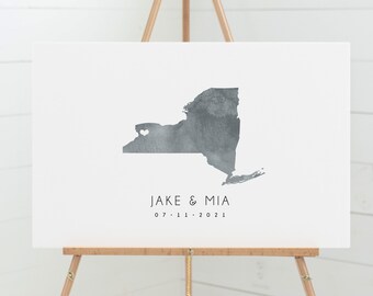 New York GUEST BOOK alternative > Wedding sign in with gray watercolor art, minimalist NY state guestbook for Buffalo wedding