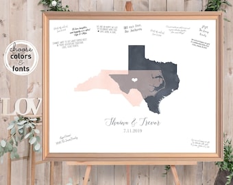 Watercolor States Map Guestbook - Blush and Gray with Heart Markers
