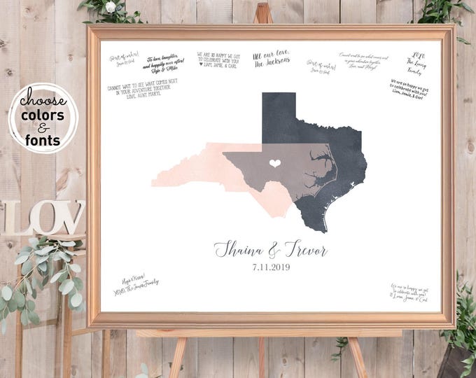 Featured listing image: Watercolor States Map Guestbook - Blush and Gray with Heart Markers