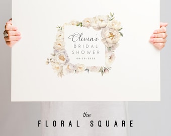 White Peony Guest, Bridal Shower Sign, Custom Guest Book, Floral Frame Print, Personalized Keepsake, Wedding Event Decor