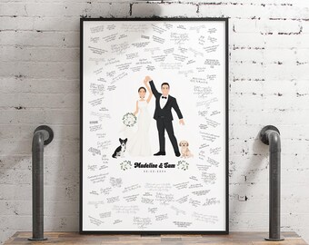 Custom Wedding Guest Book Alternative Canvas, Personalized Couple Drawing, Dancing Wedding Portrait, Bride and Groom First Dance Gift Art