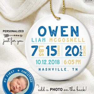 Personalized Baby Ornament, Baby First Christmas Photo Ornament, Baby Boy Birth Stats, Personalized Gift for New Parents image 10
