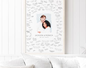 Wedding Guest Book Alternative, Framed Guestbook Canvas Print for Guests to Sign, Custom Watercolor Portrait from Photo, Sign In Board {wcg}