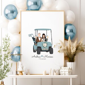 Custom Wedding Guest Book Alternative for Golf Themed Wedding, Bride and Groom in Golf Cart, Bride Gift for Groom, Wedding Signature Sign