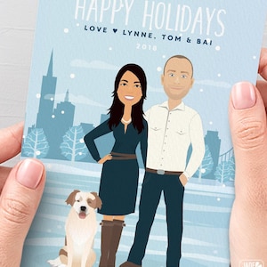 Portrait Holiday, Portrait Card, Holiday Card, Custom Cartoon Illustration, Family Keepsake, Printable 5x7, Unique Xmas Greeting