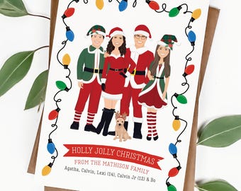 Custom Portrait, Portrait Christmas, Holiday Cards, Personalized Xmas Card, Festive Cartoon Characters, Unique Seasonal Greeting
