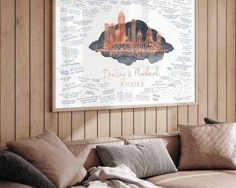 Des Moines Skyline Guestbook - Elegant Rose Gold and Dark Gray