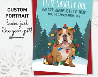 Bulldog Christmas Card, Funny Christmas Cards with Custom Dog Portrait, Funny Dog Holiday Card, Bulldog Mom Xmas Card, Custom Pet Portrait