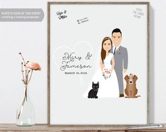 Personalized Wedding Guest Book - Fun Couple and Pet Portrait