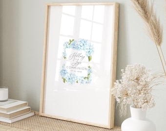 Blue Hydrangea Guest Book - Personalized Communion Sign-In