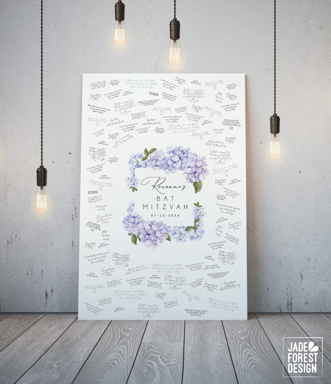 Bat Mitzvah Guest Book With Purple Hydrangea, Custom Bat Mitzvah ...
