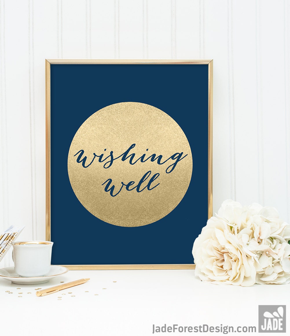 Wishing Well Sign Navy And Gold Wedding Sign Diy Metallic
