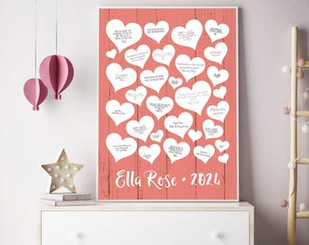 Personalized Baby Guest Book Canvas: Pink Woodland Nursery Art