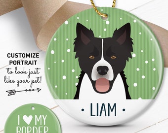 Border Collie Ornament, Custom Pet Christmas Ornament with Dog Portrait, Personalized Gift for Dog Parents, Collie Gift