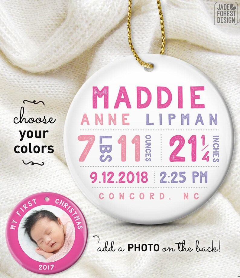 Personalized Baby Girl Ornament - Coral and Gold First Christmas image 7