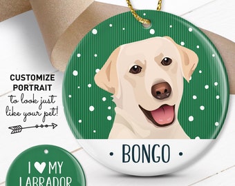 Labrador Retriever Ornament, Pet Christmas Ornament Personalized with Custom Pet Portrait, Unique Gift for Yellow Lab Parents