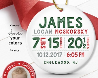 Baby Boy First Christmas Ornament (Personalized with Name and Photo)