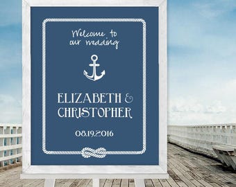 Personalized Wedding, Guest Welcome Sign, Nautical Wedding, Custom Anchor Poster, Rope Infinity Knot Canvas, Printed Wall Decor