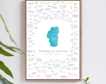 Wedding Guest Book: Lake Tahoe Map Art (Custom Turquoise Design)