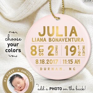Personalized Baby Girl Ornament - Coral and Gold First Christmas image 4
