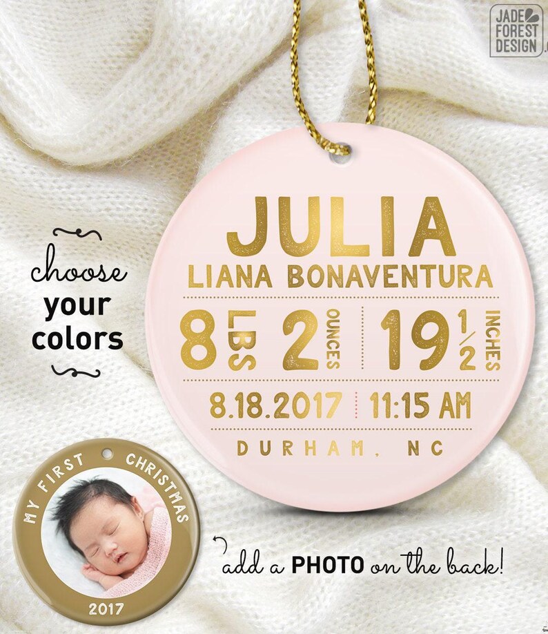Personalized Baby Girl Ornament - Coral and Gold First Christmas image 4